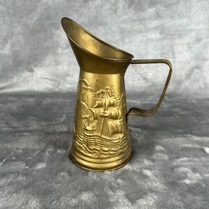 Peerage Brass‎ Pitcher Made in England Vintage Nautical Ship Lighthouse Patina